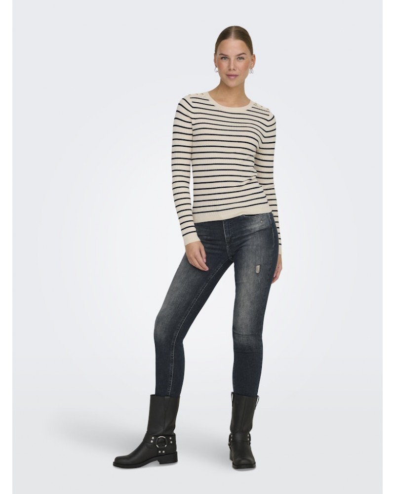Only Onlmila ls stripe button o-neck cc knt 15335111
