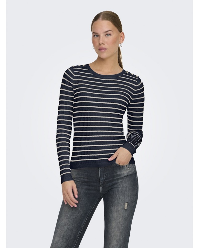 Only Onlmila ls stripe button o-neck cc knt 15335111
